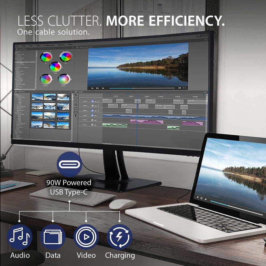 ViewSonic VP3881A 38-Inch IPS WQHD+ Curved 21:9 Monitor with 100% sRGB Rec 709, Eye Care, HDR10 Support, 90W USB C, HDMI, USB, DisplayPort for Professional Home and Office VP3881a