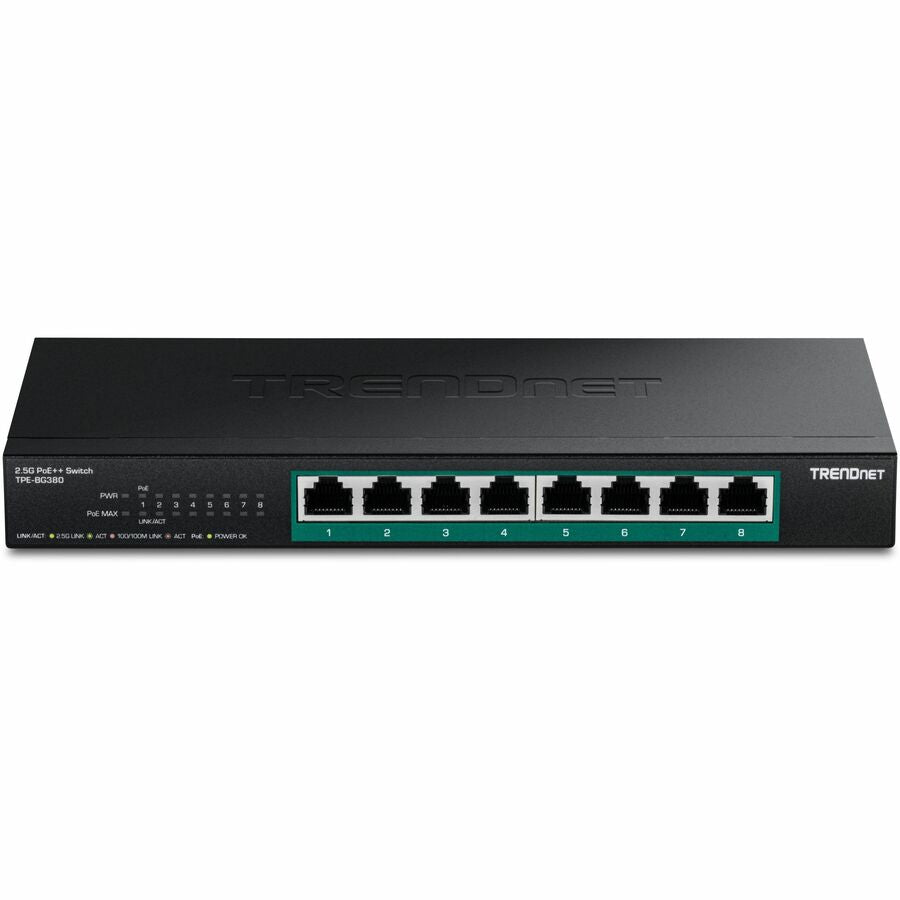 TRENDnet 8-Port 2.5G PoE++ Switch, TPE-BG380, 8 x 2.5GB PoE++ Ports, 230W Poe Power Budget, 40Gbps Switching Capacity, NDAA + TAA Compliant, Lifetime TRENDnet Protection TPE-BG380