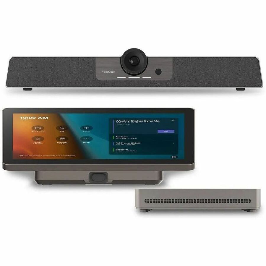 ViewSonic TeamJoin TRS10-UB Bundle Certified for Microsoft Teams Rooms includes MPC310-W31-TU Computing Engine mini-PC, MRC1010-TN 10-inch touch console, and UMB202 3-in-1 4K UHD Video Conference Camera TRS10-UB