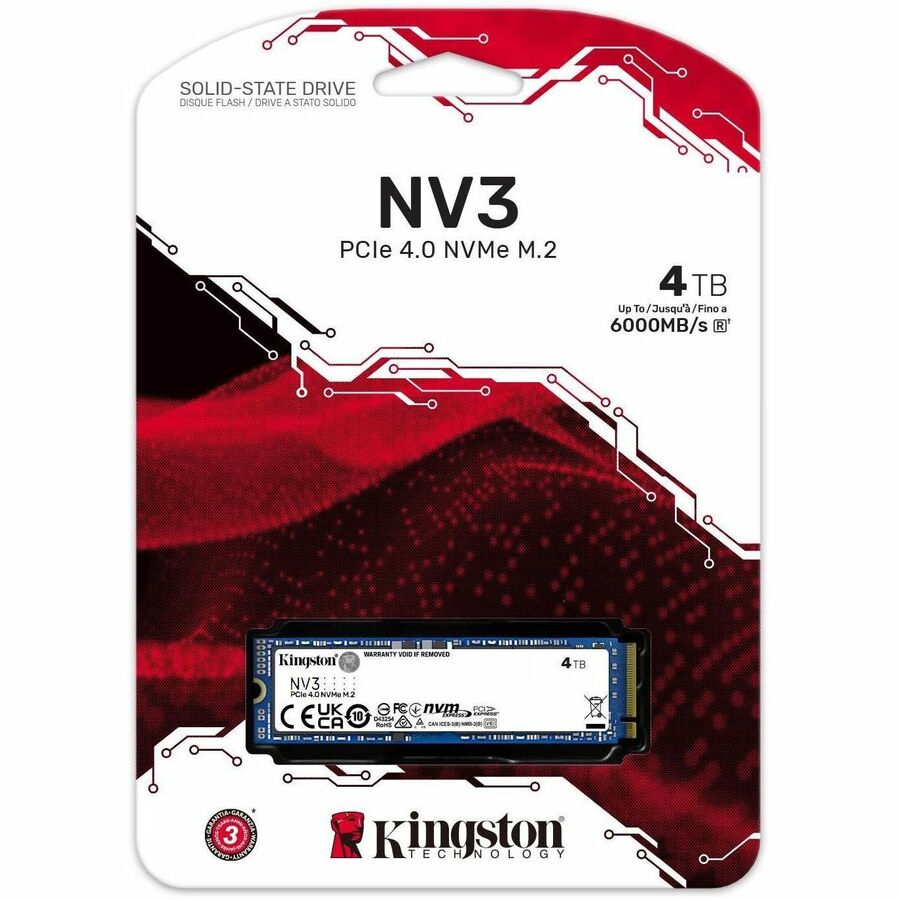 Kingston NV3 4 TB Solid State Drive - M.2 2280 Internal - PCI Express NVMe (PCI Express NVMe 4.0 x4) SNV3S/4000G