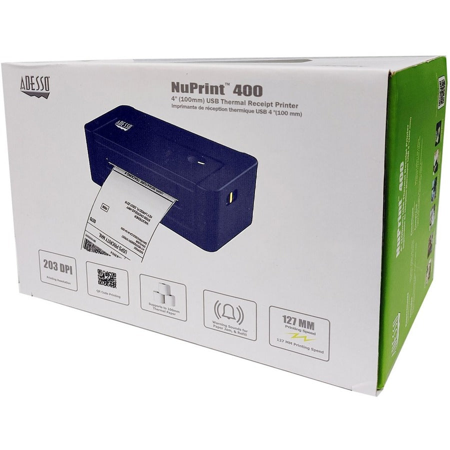 Adesso NuPrint NuPrint 400 Pharmacy, Delivery, Restaurant, Parking Ticket, Transportation & Logistic, Retail Direct Thermal Printer - Monochrome - Receipt Print - USB - Serial - Black NUPRINT400