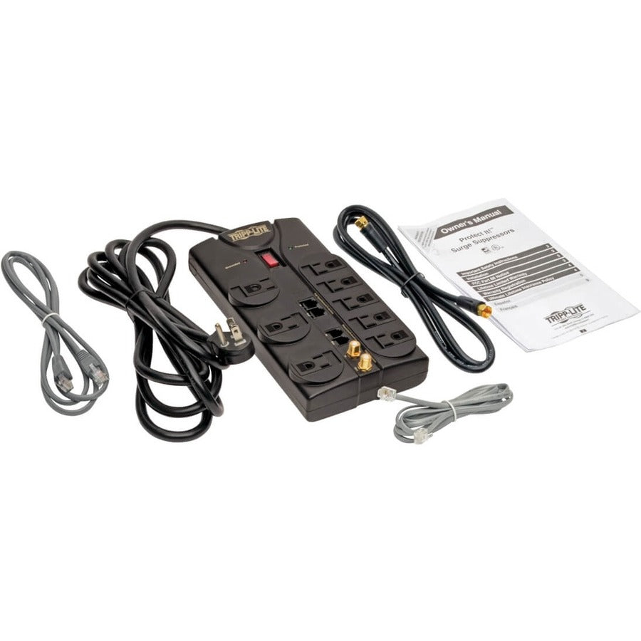 Tripp Lite by Eaton Protect It! 8-Outlet Surge Protector, 10 ft. Cord, 3240 Joules, Modem/Coax/Ethernet Protection, RJ45 TLP810NET