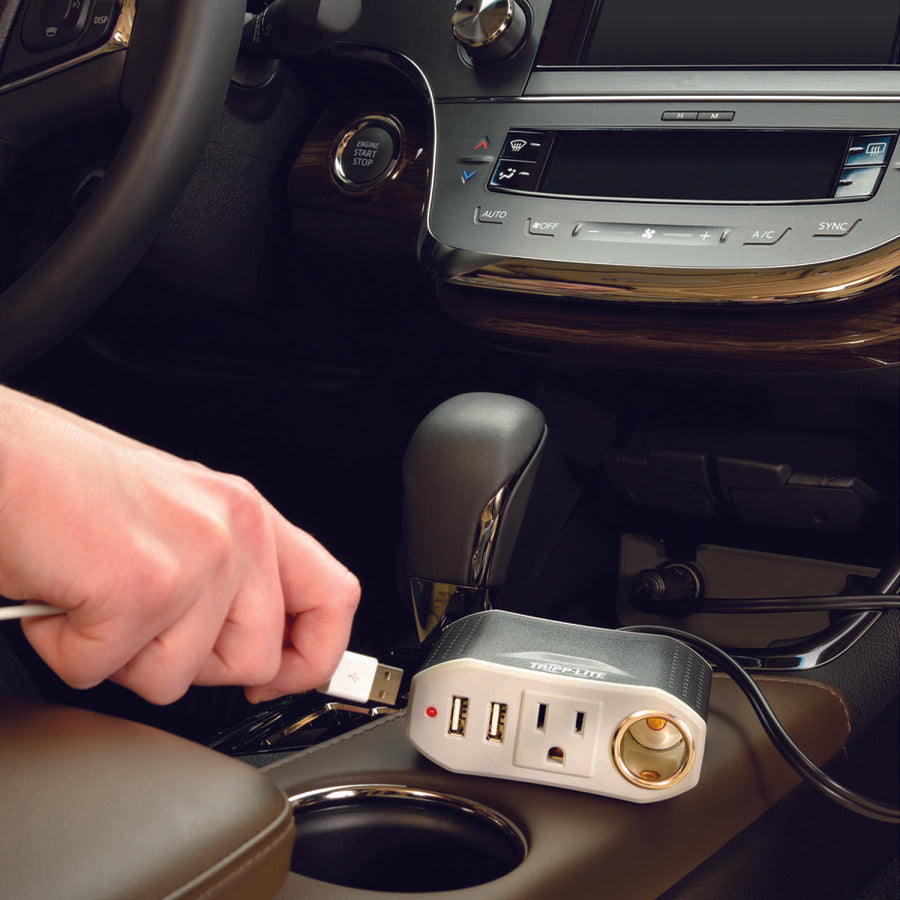 Tripp Lite by Eaton 100W PowerVerter Ultra-Compact Car Inverter with Outlet, 12V CLA Receptacle, and 2 USB Charging Ports PV100USB