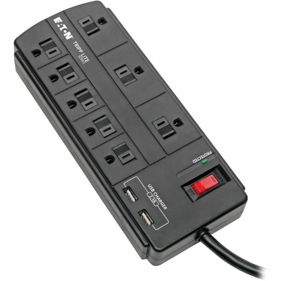 Eaton Tripp Lite Series 8-Outlet Surge Protector with 2 USB Ports (2.1A Shared) - 8 ft. (2.43 m) Cord, 1200 Joules, Black TLP88USBB
