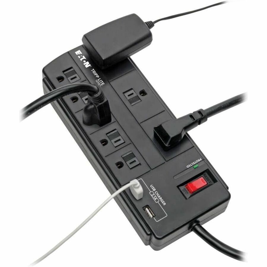 Eaton Tripp Lite Series 8-Outlet Surge Protector with 2 USB Ports (2.1A Shared) - 8 ft. (2.43 m) Cord, 1200 Joules, Black TLP88USBB