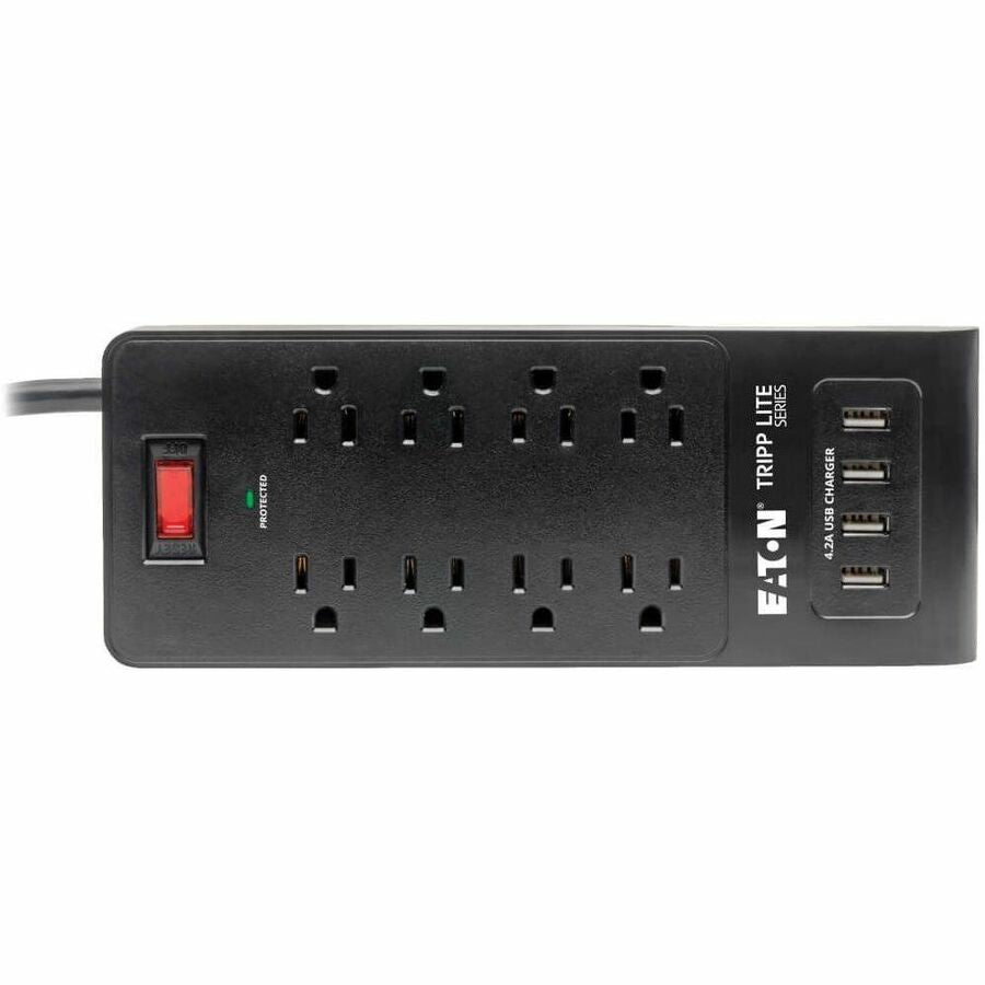 Eaton Tripp Lite Series 8-Outlet Surge Protector with 4 USB Ports (4.2A Shared) - 6 ft. (1.83 m) Cord, 1800 Joules, Black TLP864USBB