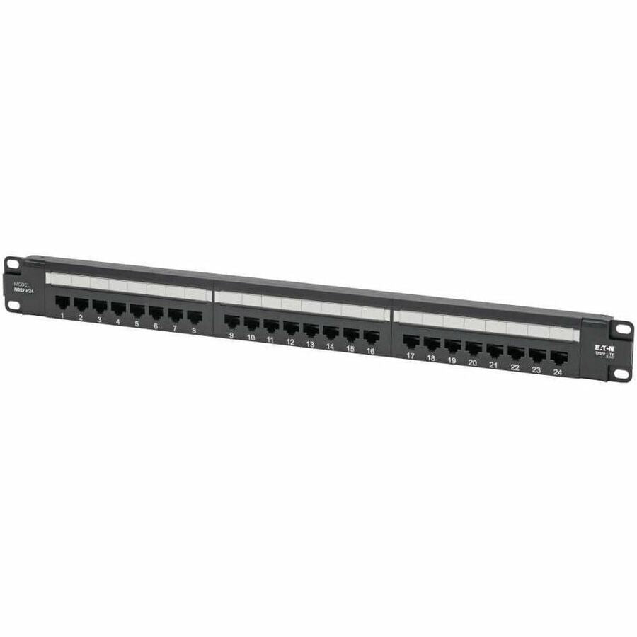 Eaton Tripp Lite Series Cat5e 24-Port Patch Panel - PoE+ Compliant, 110/Krone, 568A/B, RJ45 Ethernet, 1U Rack-Mount, TAA N052-P24