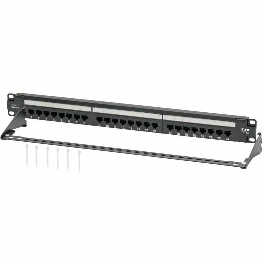 Eaton Tripp Lite Series Cat5e 24-Port Patch Panel - PoE+ Compliant, 110/Krone, 568A/B, RJ45 Ethernet, 1U Rack-Mount, TAA N052-P24