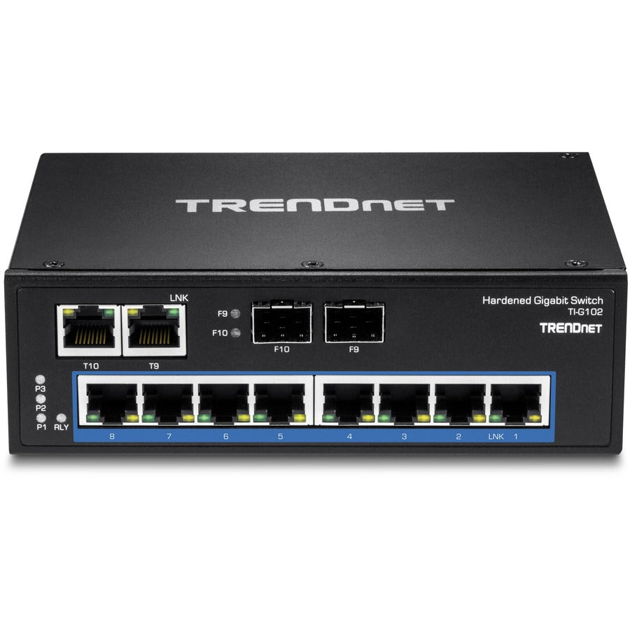 TRENDnet 10-Port Hardened Industrial Gigabit DIN-Rail Switch, 20Gbps Switching Capacity, DIN-Rail And Wall Mounts Included, Dual Redundant, Two RJ-45/SFP Ports, Lifetime Protection, Black, TI-G102 TI-G102