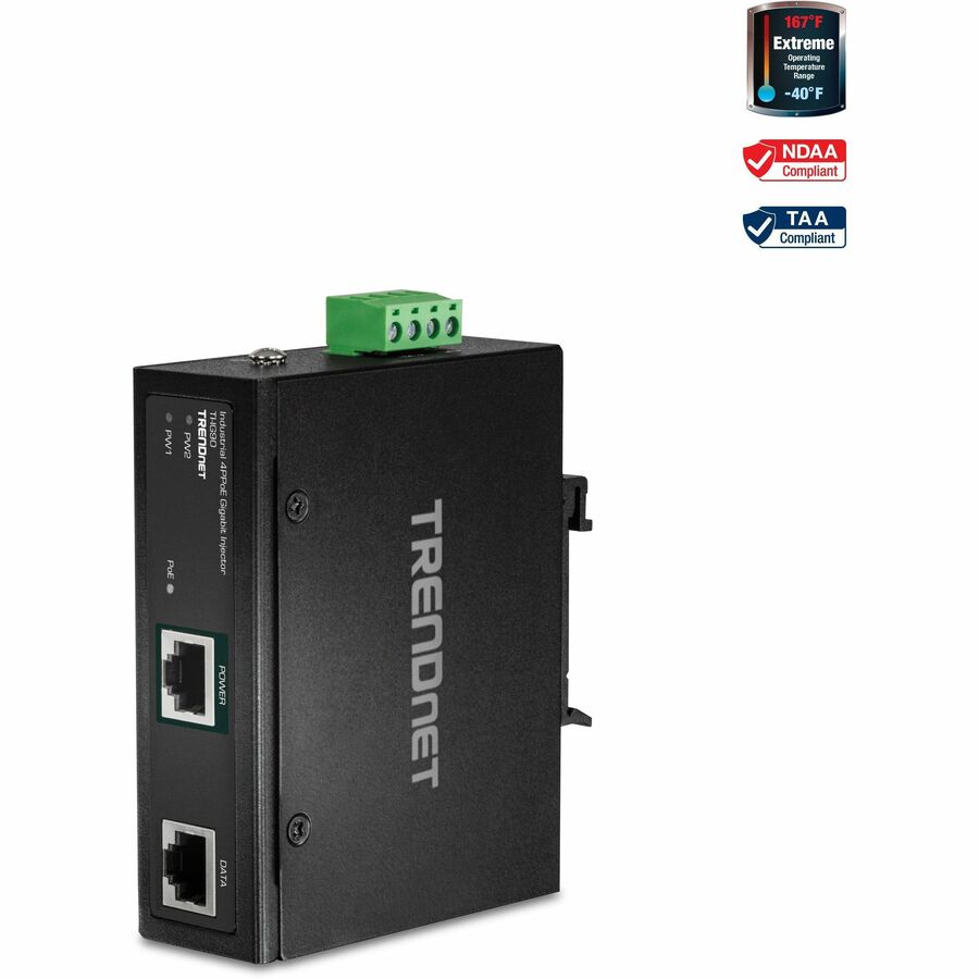 TRENDnet Hardened Industrial 90W Gigabit 4Ppoe Injector,4-Pair Power Over Ethernet, Poe(15.4W), Poe+(30W), 4Ppoe(90W)Power, IP30, DIN-Rail/Wall Mount Included, 4-Pair Poe Up to 100M (328 ft.),TI-IG90 TI-IG90