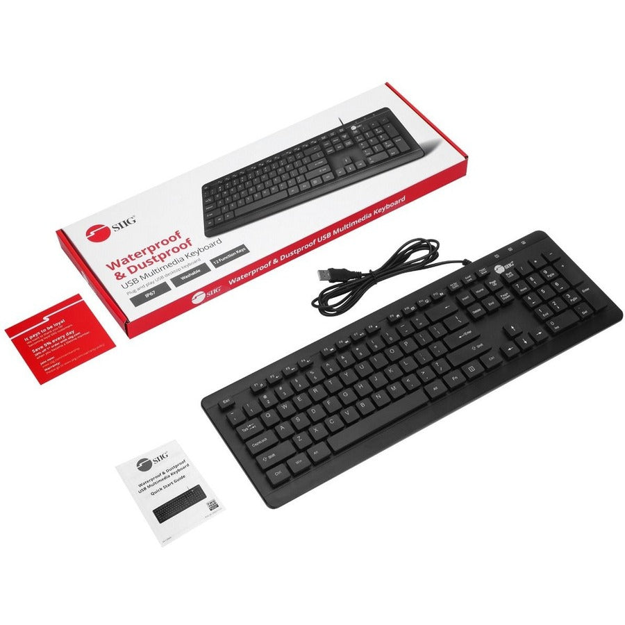 SIIG Industrial Grade Washable & Dustproof USB Multimedia Keyboard JK-US0U11-S1