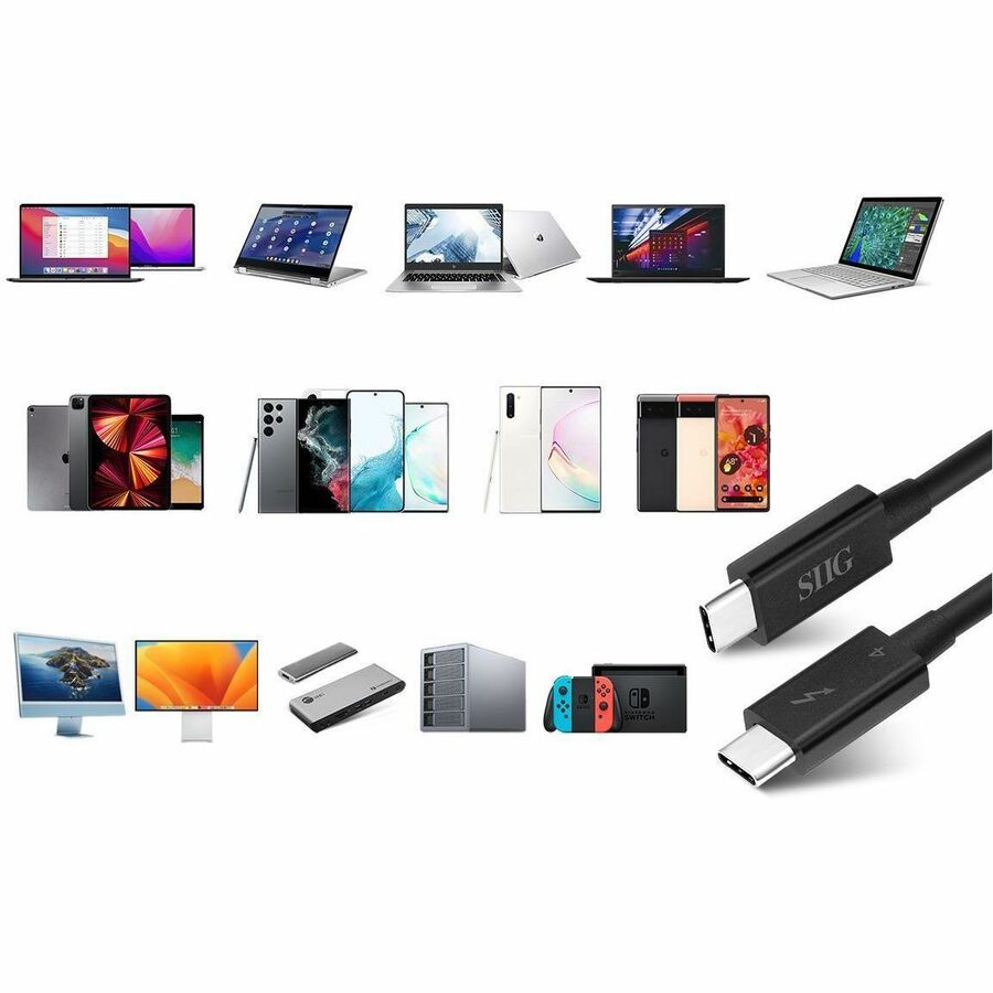 SIIG Thunderbolt 4 Cable 2.3ft (0.7M) - 8K@60Hz Display - 40Gbps Data Transfer - Up to 240W Charging - Intel Thunderbolt Certified CB-TB0211-S1