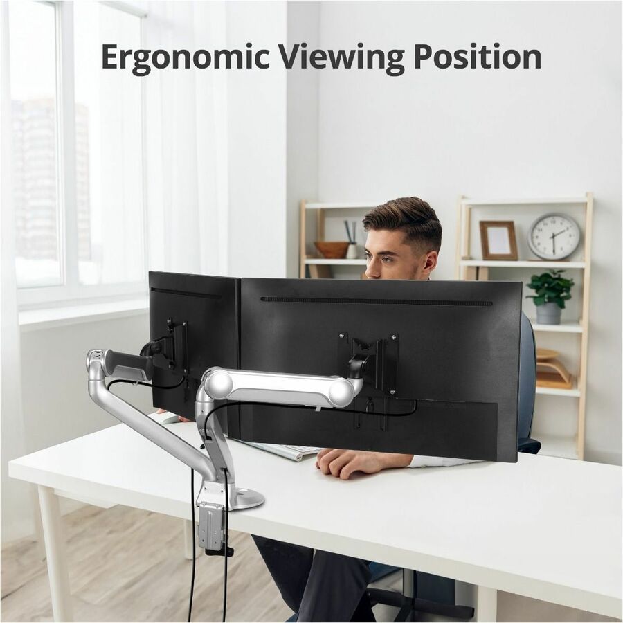 SIIG MTPRO Desk Mount Dual Gas Spring Monitor Arm - up to 32" Display - Max. Load 19.8 lbs - VESA 75 & 100mm CE-MT3X11-S1
