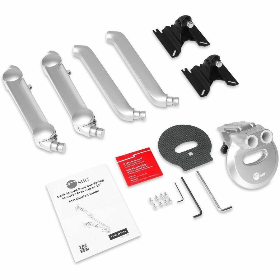 SIIG MTPRO Desk Mount Dual Gas Spring Monitor Arm - up to 32" Display - Max. Load 19.8 lbs - VESA 75 & 100mm CE-MT3X11-S1