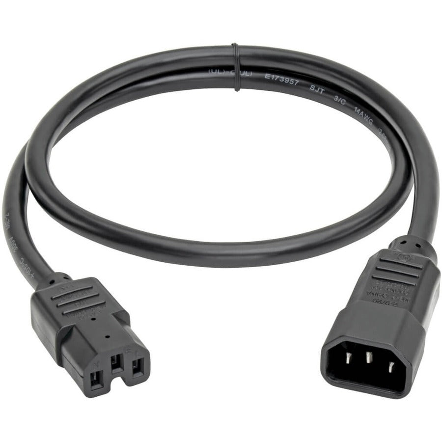 Eaton Tripp Lite Series Power Cord C14 to C15 - Heavy-Duty, 15A, 250V, 14 AWG, 3 ft. (0.91 m), Black P018-003