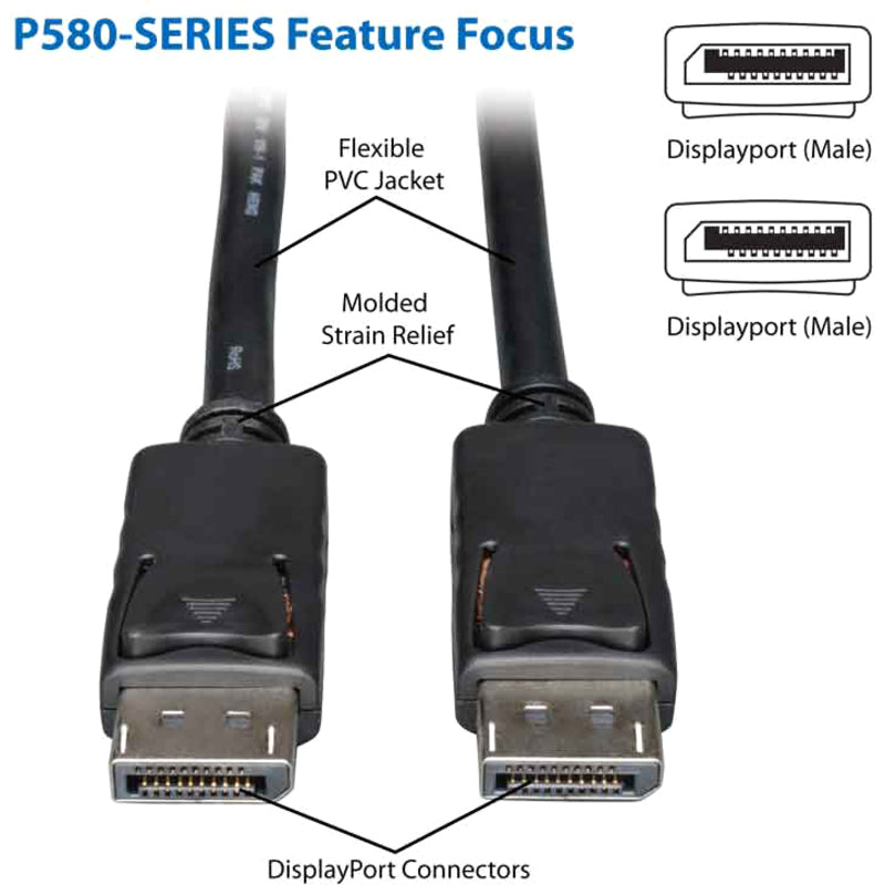 Eaton Tripp Lite Series DisplayPort Cable with Latching Connectors, 4K (M/M), Black, 20 ft. (6.09 m) P580-020