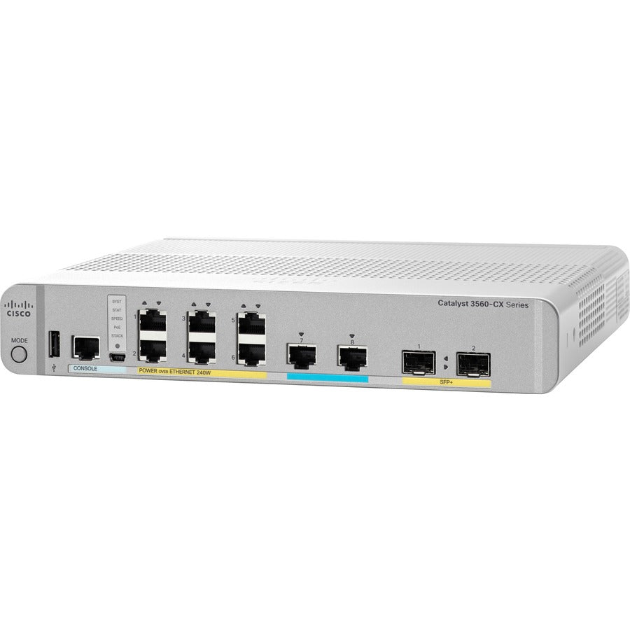 Cisco 3560-CX Switch 6 GE PoE+, 2 MultiGE PoE+, uplinks: 2 x 10G SFP+, IP Base WS-C3560CX-8XPD-S