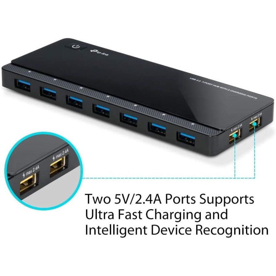 TP-Link UH720 - Powered USB Hub 3.0 with 7 USB 3.0 Data Ports and 2 Smart Charging USB Ports UH720