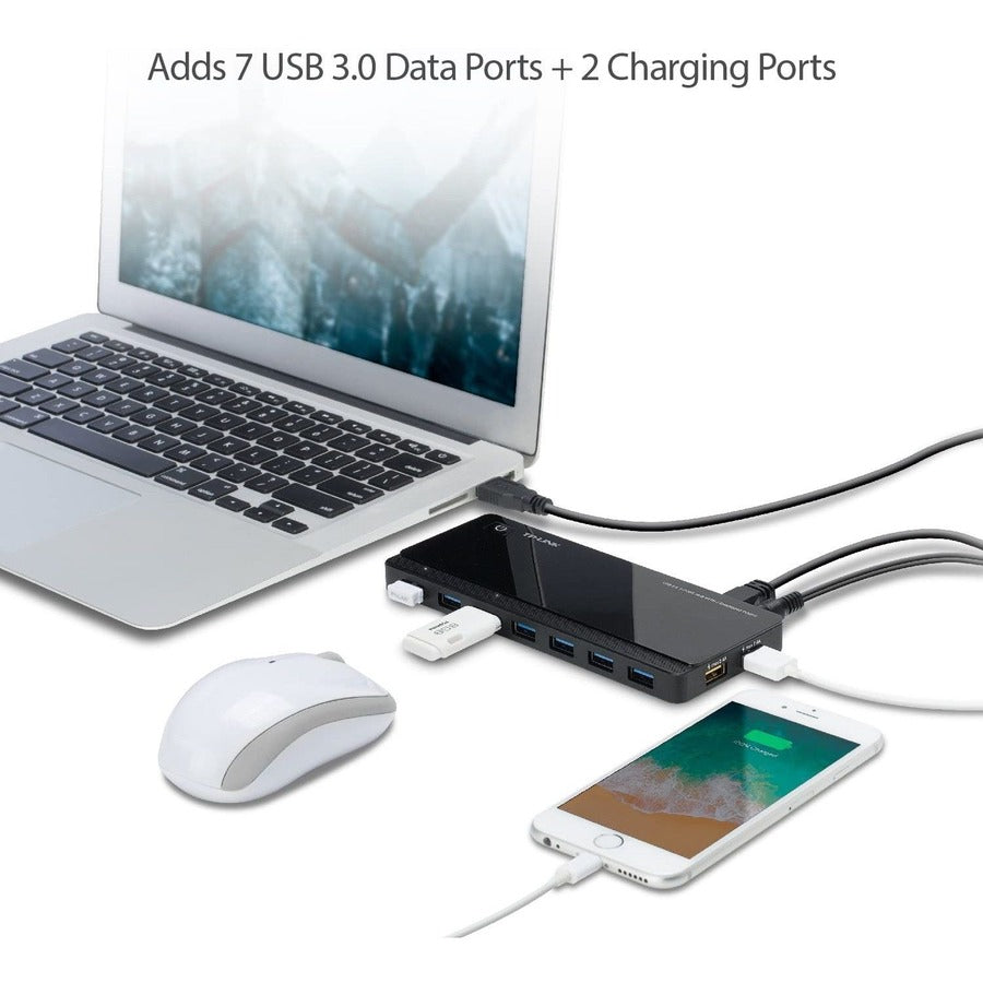 TP-Link UH720 - Powered USB Hub 3.0 with 7 USB 3.0 Data Ports and 2 Smart Charging USB Ports UH720