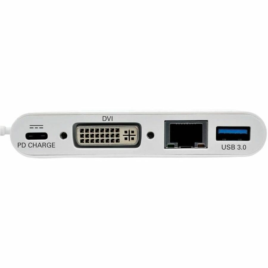 Eaton Tripp Lite Series USB-C Multiport Adapter, DVI, USB 3.x (5Gbps) Hub Port, Gbe and PD Charging, White U444-06N-DGU-C