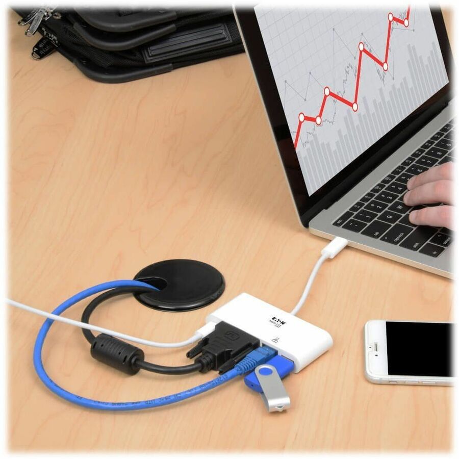 Eaton Tripp Lite Series USB-C Multiport Adapter, DVI, USB 3.x (5Gbps) Hub Port, Gbe and PD Charging, White U444-06N-DGU-C