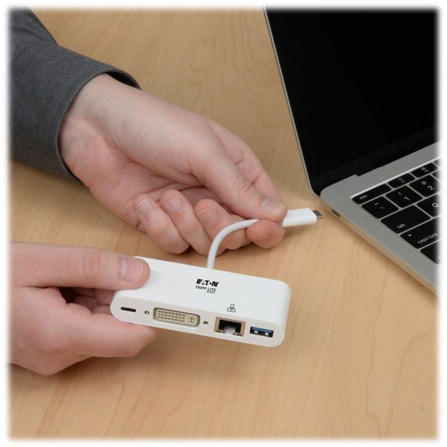 Eaton Tripp Lite Series USB-C Multiport Adapter, DVI, USB 3.x (5Gbps) Hub Port, Gbe and PD Charging, White U444-06N-DGU-C