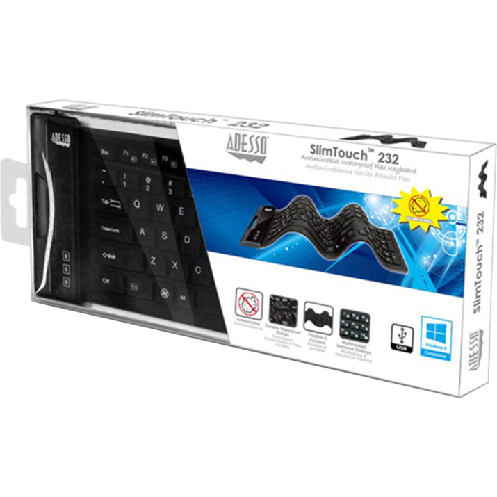 Adesso SlimTouch 232 Antimicrobial Waterproof Flex Keyboard (Full Size) AKB-232UB