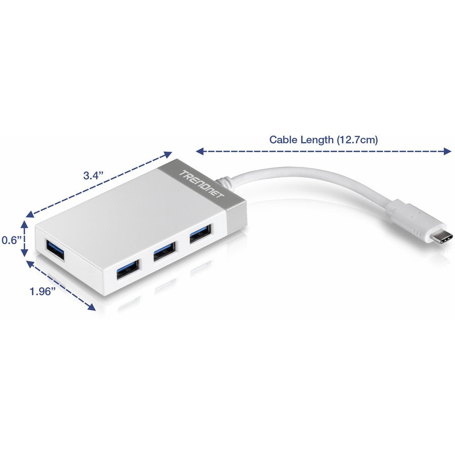 TRENDnet 4-Port USB-C to USB Mini Hub, TUC-H4E, Add 4 x USB 3.0 Ports to a USB-C Computer, USB C Multiport Adapter, Compatible with Windows, MacOs TUC-H4E