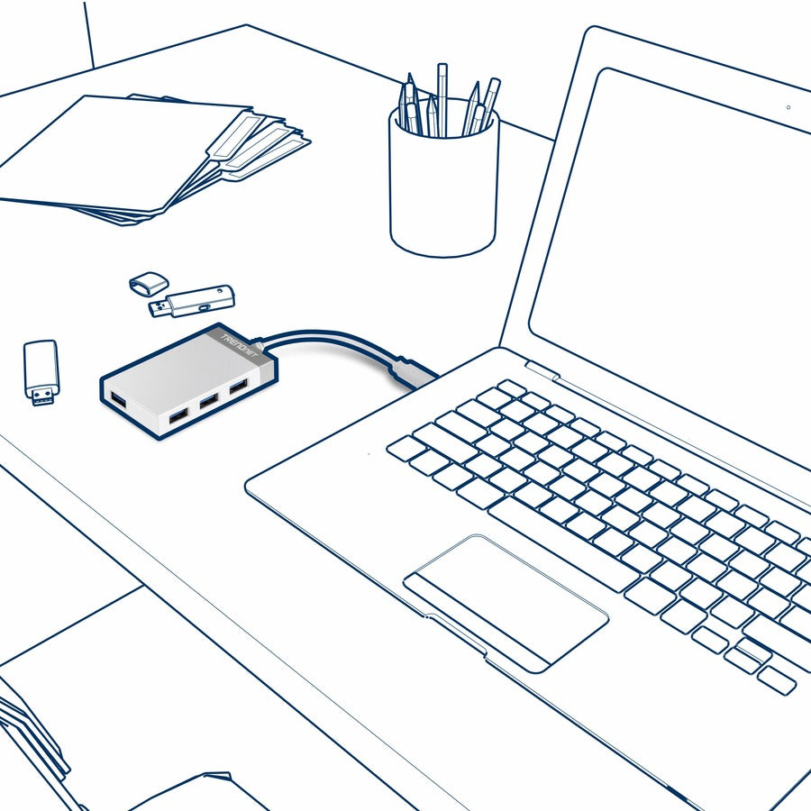 TRENDnet 4-Port USB-C to USB Mini Hub, TUC-H4E, Add 4 x USB 3.0 Ports to a USB-C Computer, USB C Multiport Adapter, Compatible with Windows, MacOs TUC-H4E