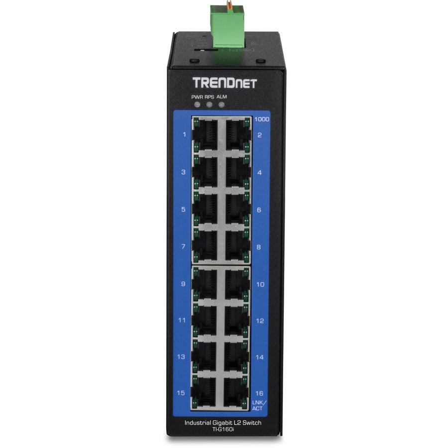 TRENDnet 16-Port Industrial Gigabit L2 Managed DIN-Rail Switch, Layer 2 Switch, 16 x Gigabit Ports, 32Gbps Switching Capacity, Extreme Temperature Gigabit Switch, Lifetime Protection, Black, TI-G160i TI-G160I