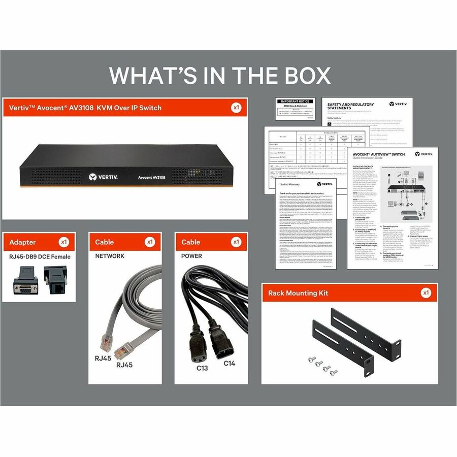 Vertiv Avocent AV3000 KVM Over IP Switch | 8 port KVM | VGA Cable (AV3108-400) AV3108-400