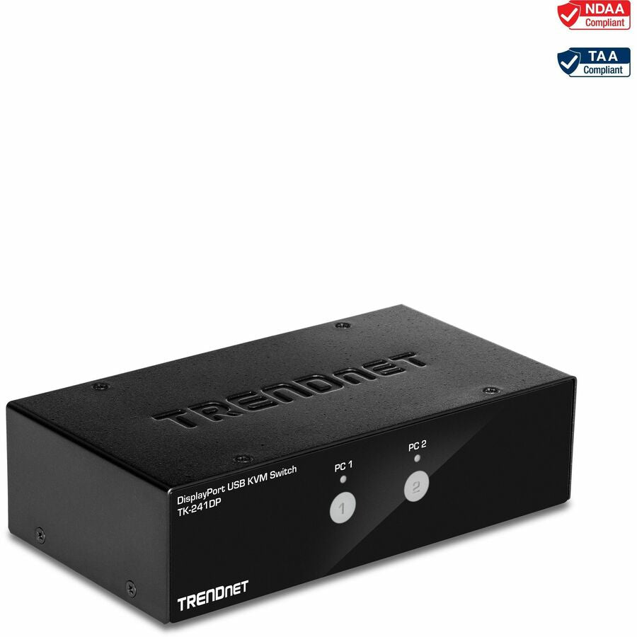 TRENDnet 2-Port DisplayPort KVM Switch, DisplayPort 1.2 KVM, Connect and Control Two Computers, Supports 4K UHD Resolution, 3840 x 2160 at 60Hz, 2-Port USB 2.0 Hub, Black, TK-241DP TK-241DP