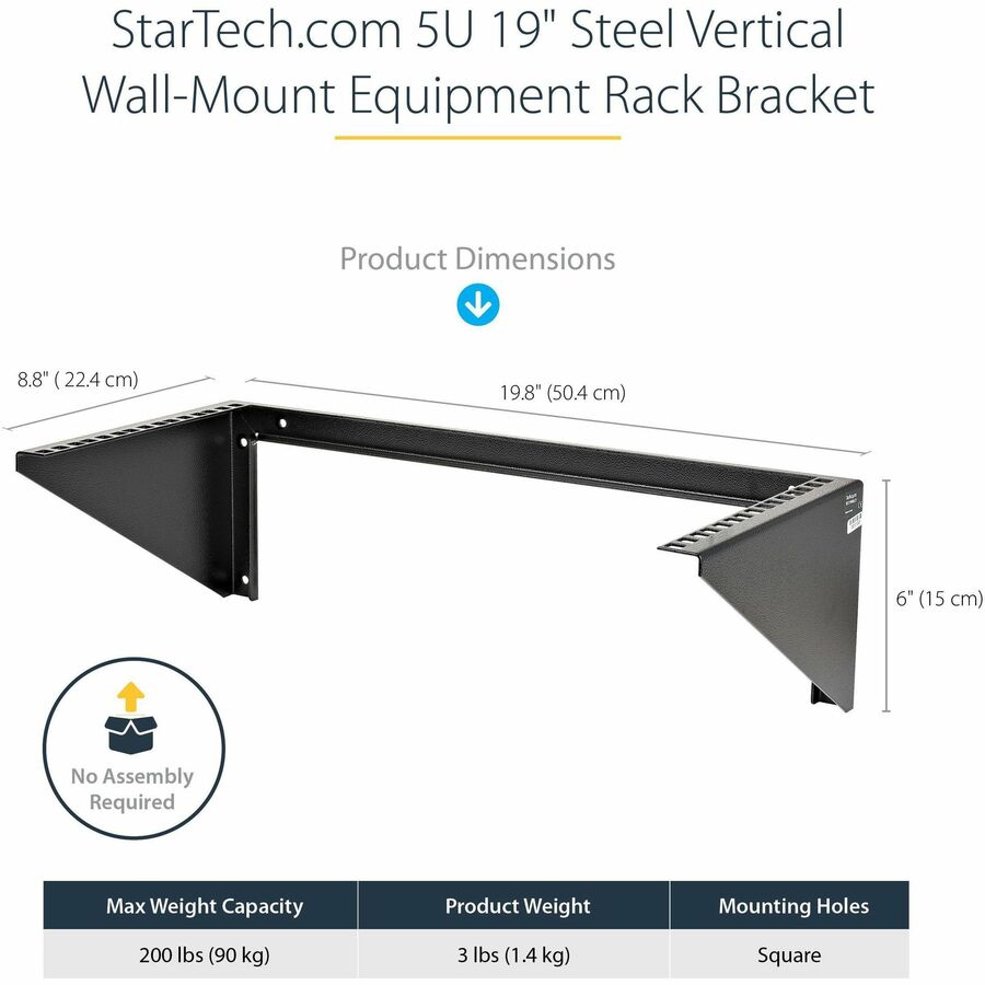 StarTech.com 5U Vertical Wall Mount Rack, 19" Wall Mounting Bracket, Open Low Profile Network/Server Room/Data/AV/IT/Patch Panel/Equipment RK519WALLV