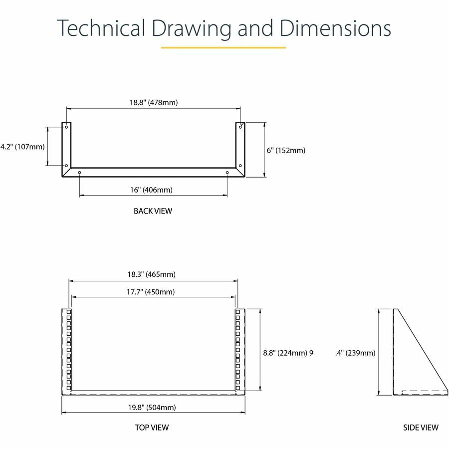 StarTech.com 5U Vertical Wall Mount Rack, 19" Wall Mounting Bracket, Open Low Profile Network/Server Room/Data/AV/IT/Patch Panel/Equipment RK519WALLV