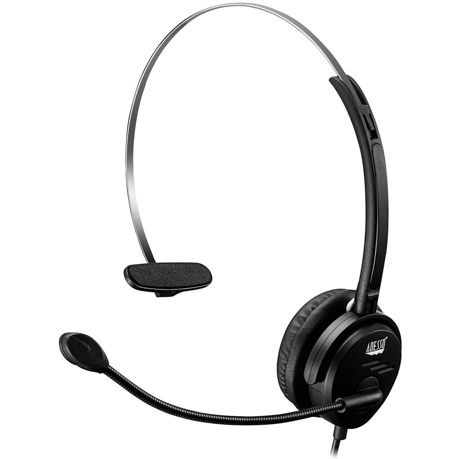 Adesso USB Single-Sided Headset with Adjustable Microphone- Noise Cancelling- Mono - USB - Wired - Over-the-head - 6 ft Cable -, Omni-directional Microphone - Black XTREAM P1