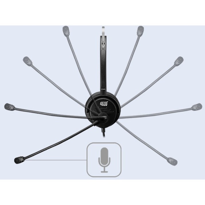 Adesso USB Single-Sided Headset with Adjustable Microphone- Noise Cancelling- Mono - USB - Wired - Over-the-head - 6 ft Cable -, Omni-directional Microphone - Black XTREAM P1