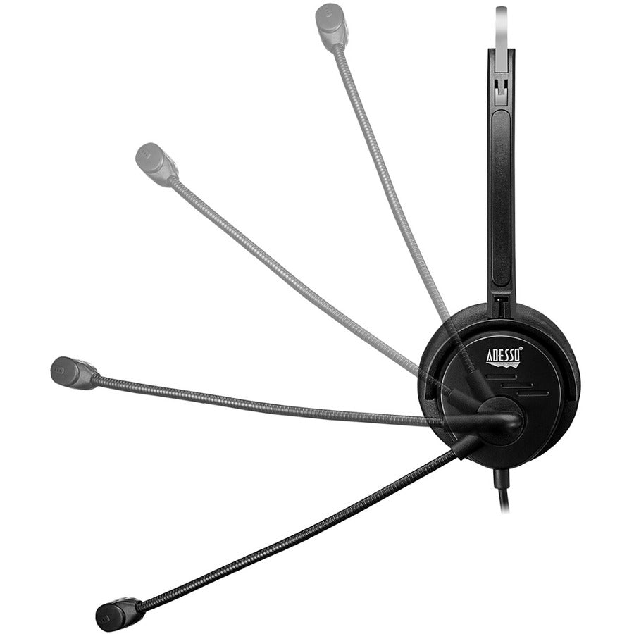 Adesso USB Single-Sided Headset with Adjustable Microphone- Noise Cancelling- Mono - USB - Wired - Over-the-head - 6 ft Cable -, Omni-directional Microphone - Black XTREAM P1