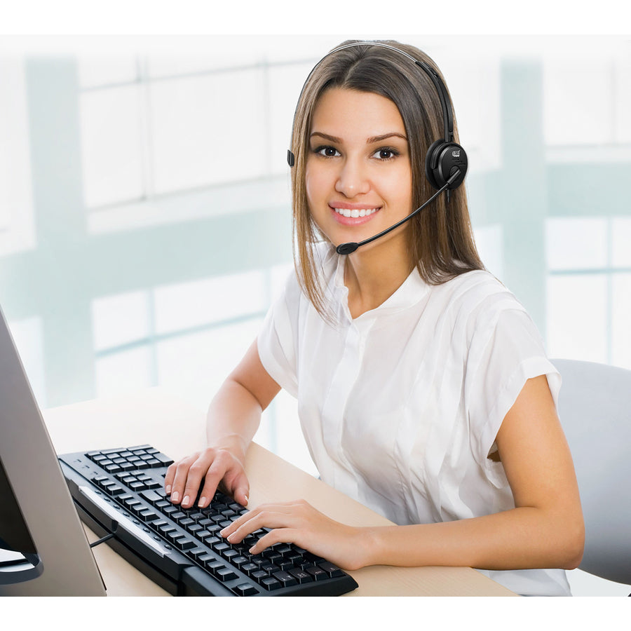 Adesso USB Single-Sided Headset with Adjustable Microphone- Noise Cancelling- Mono - USB - Wired - Over-the-head - 6 ft Cable -, Omni-directional Microphone - Black XTREAM P1