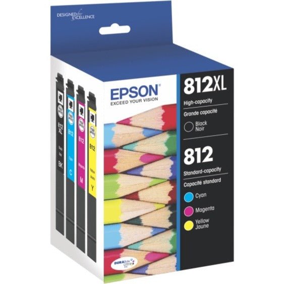 Epson® 812XL/812 DuraBrite® Ultra High-Yield Black And Cyan/Yellow/Magenta Ink Cartridges, Pack Of 4, T812XL-BCS T812XL-BCS