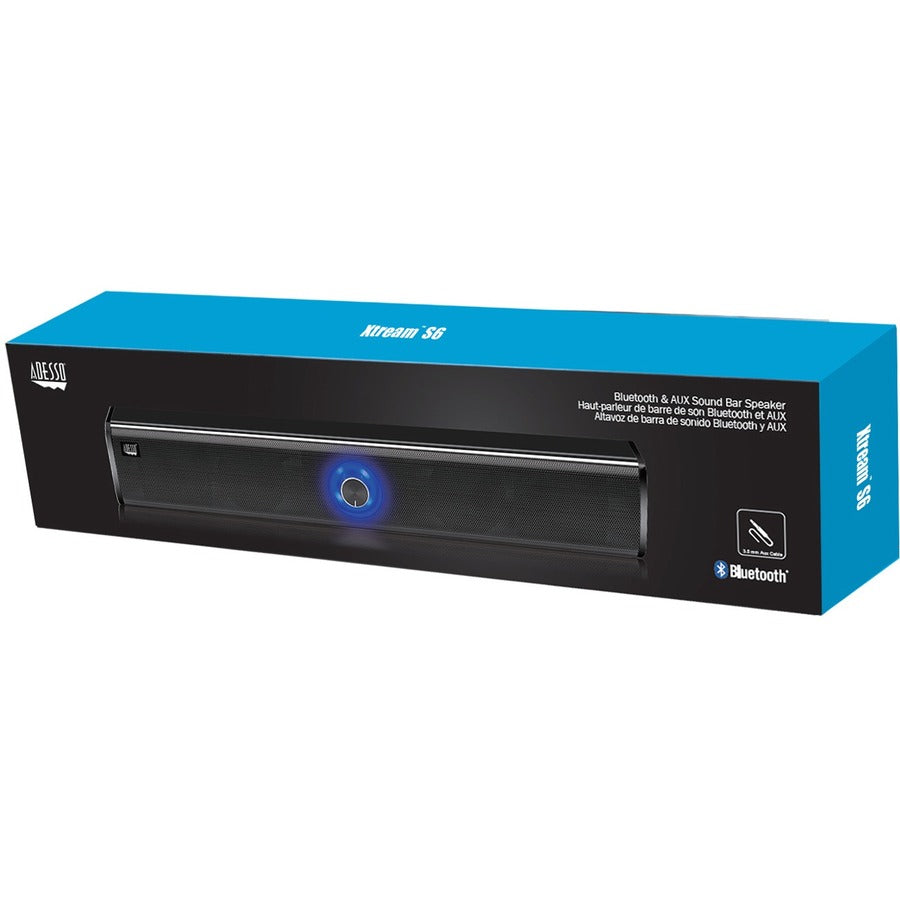 Adesso Xtream S6 Portable Bluetooth & Aux Sound Bar Speaker - 10W x 2 -Black - 3.5mm - Rechargeable Battery - Volume Control Knob - Wired/Wireless XTREAM S6