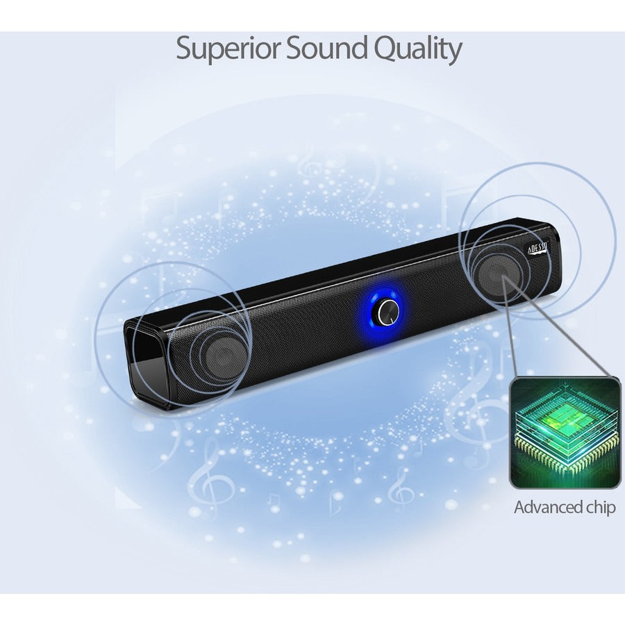 Adesso Xtream S6 Portable Bluetooth & Aux Sound Bar Speaker - 10W x 2 -Black - 3.5mm - Rechargeable Battery - Volume Control Knob - Wired/Wireless XTREAM S6