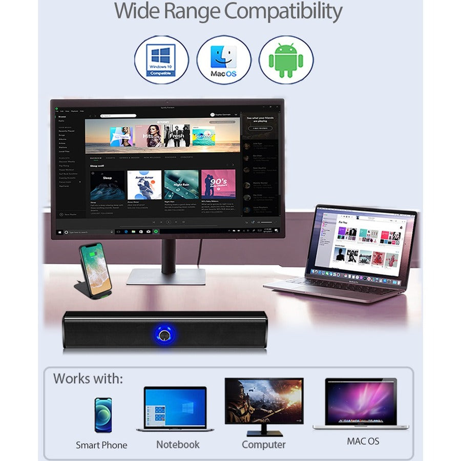 Adesso Xtream S6 Portable Bluetooth & Aux Sound Bar Speaker - 10W x 2 -Black - 3.5mm - Rechargeable Battery - Volume Control Knob - Wired/Wireless XTREAM S6