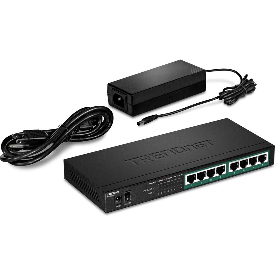 TRENDnet 8-Port Gigabit PoE+ Switch, 65W PoE Power Budget, 16Gbps Switching Capacity, IEEE 802.1p QoS, DSCP Pass-Through Support, Fanless, Wall Mountable, Lifetime Protection, Black, TPE-TG83 TPE-TG83