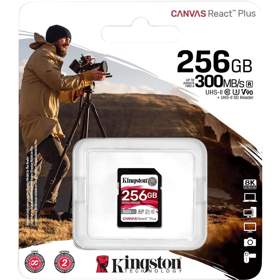 Kingston Canvas React Plus SDR2 256 GB Class 10/UHS-II (U3) V90 SDXC SDR2/256GB