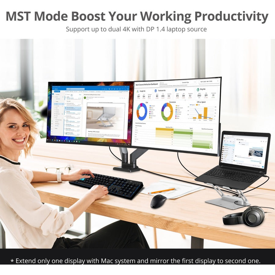 SIIG USB-C Laptop Adjustable Stand w/Dual 4K MST Docking Station CE-MTDK11-S1