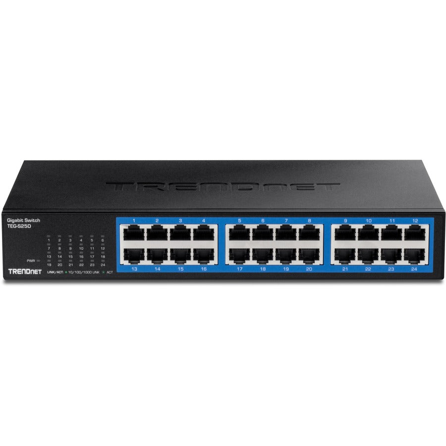 TRENDnet 24-Port Gigabit Switch, TEG-S25, 24 x Gigabit RJ-45 Ports, 48Gbps Switching Capacity, Fanless Design, Metal Enclosure, Internal Power Supply, Lifetime Protection, Black TEG-S25D