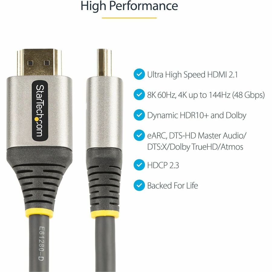 StarTech.com 10ft/3m HDMI 2.1 Cable, Certified Ultra High Speed HDMI Cable 48Gbps, 8K 60Hz/4K 120Hz HDR10+, 8K HDMI Cable, Monitor/Display HDMM21V3M
