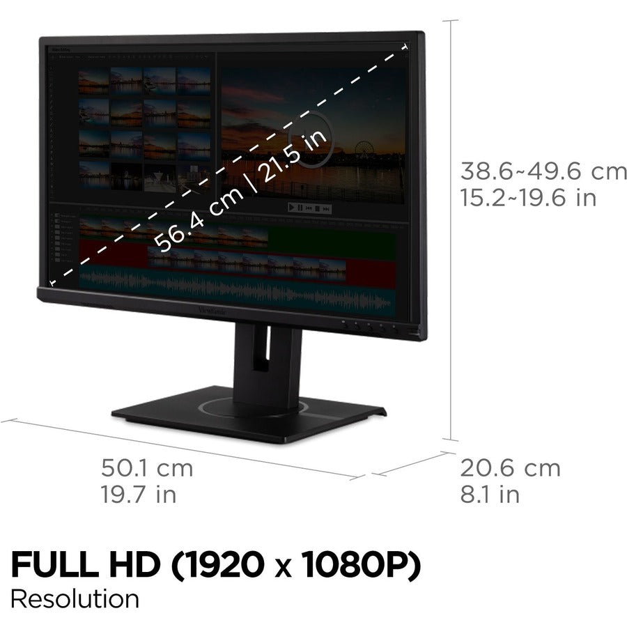 ViewSonic VG2240 22 Inch 1080p Ergonomic Monitor with 100Hz, USB Hub, HDMI, DisplayPort, VGA Inputs for Home and Office VG2240