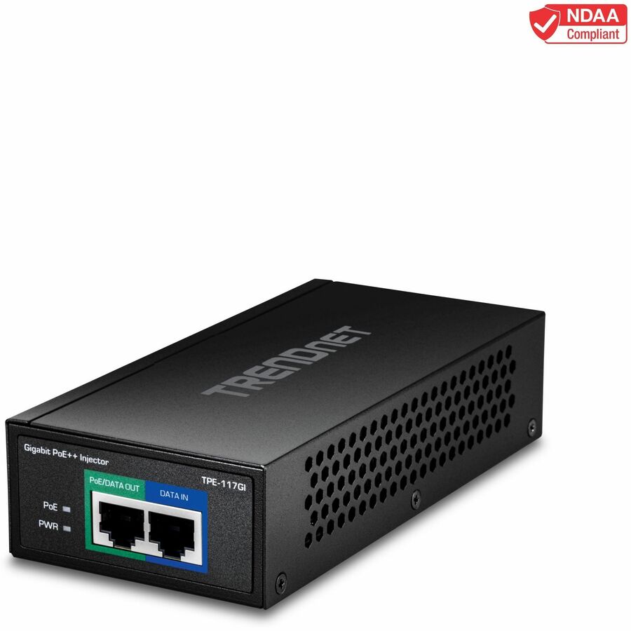 TRENDnet Gigabit PoE++ Injector, Supplies PoE (15.4W), PoE+ (30W), or PoE++ (60W), Network A PoE Device Up To 100m(328 ft), Supports IEEE 802.3af,802.at, Plug & Play, Black, TPE-117GI TPE-117GI