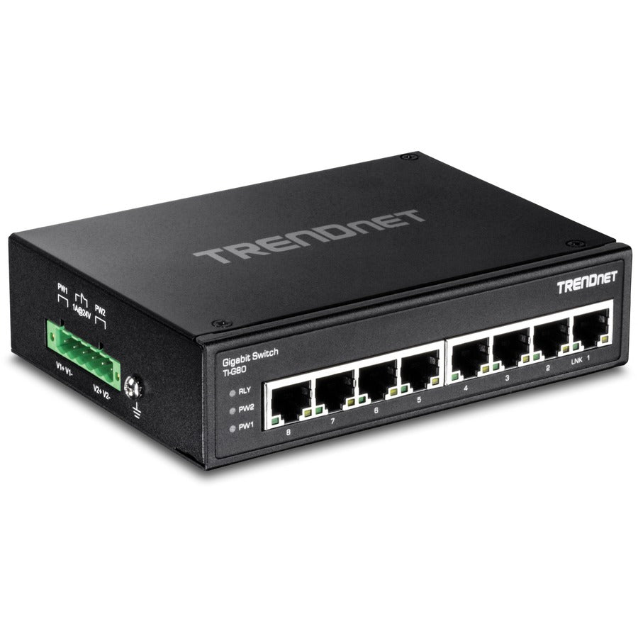 TRENDnet 8-Port Hardened Industrial Gigabit DIN-Rail Switch, 16 Gbps Switching Capacity, IP30 Rated Metal Housing (-40 to 167 F), DIN-Rail & Wall Mounts Included, Lifetime Protection, Black, TI-G80 TI-G80